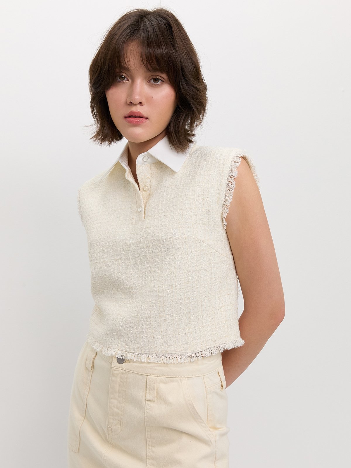 Fringe Tweed Crop Top Ivory Pomelo Fashion fringe-tweed-crop-top-ivory-pomelo-fashion