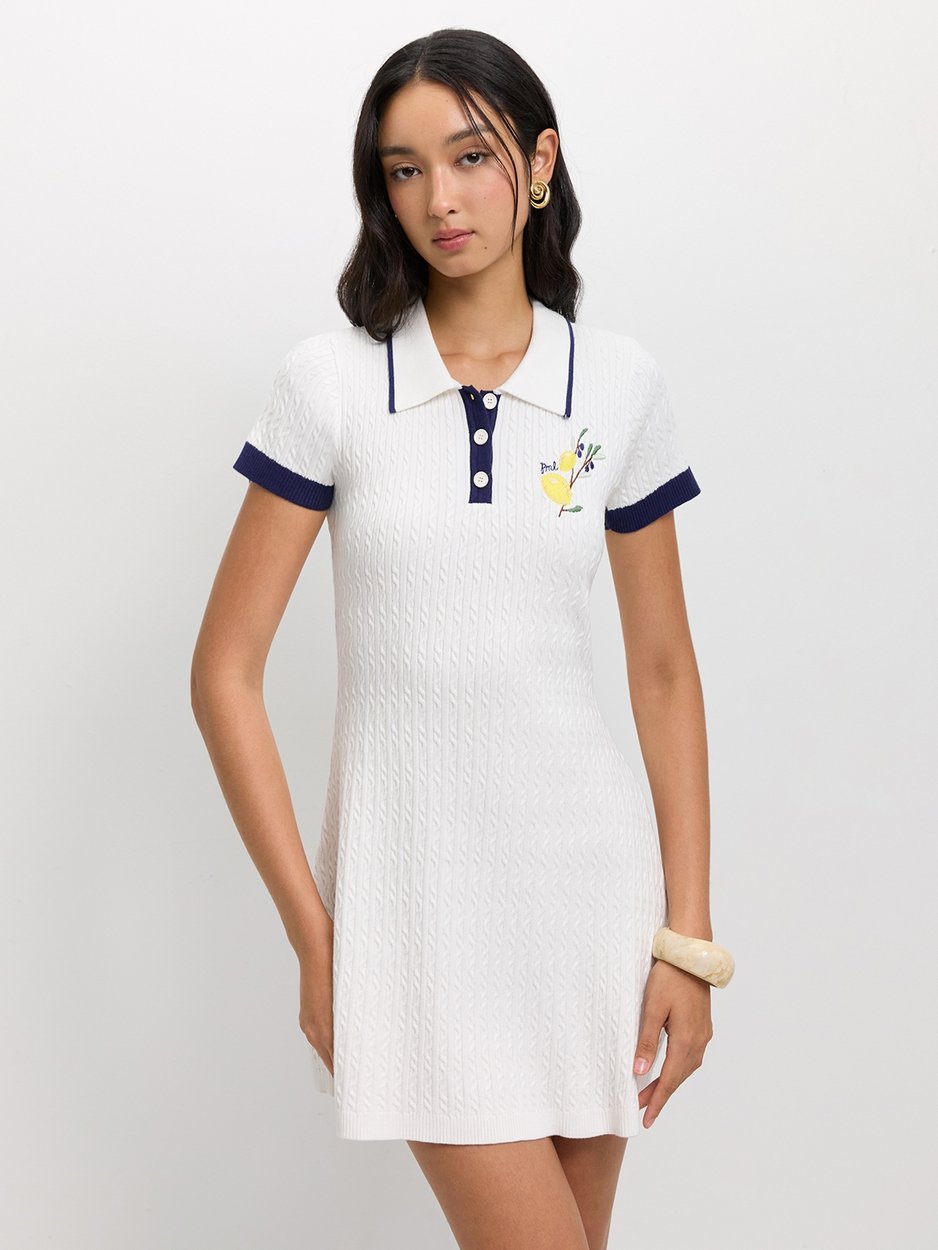 Polo Knit Dress - Ivory - Pomelo Fashion Polo Knit Dress - Ivory - Pomelo Fashion