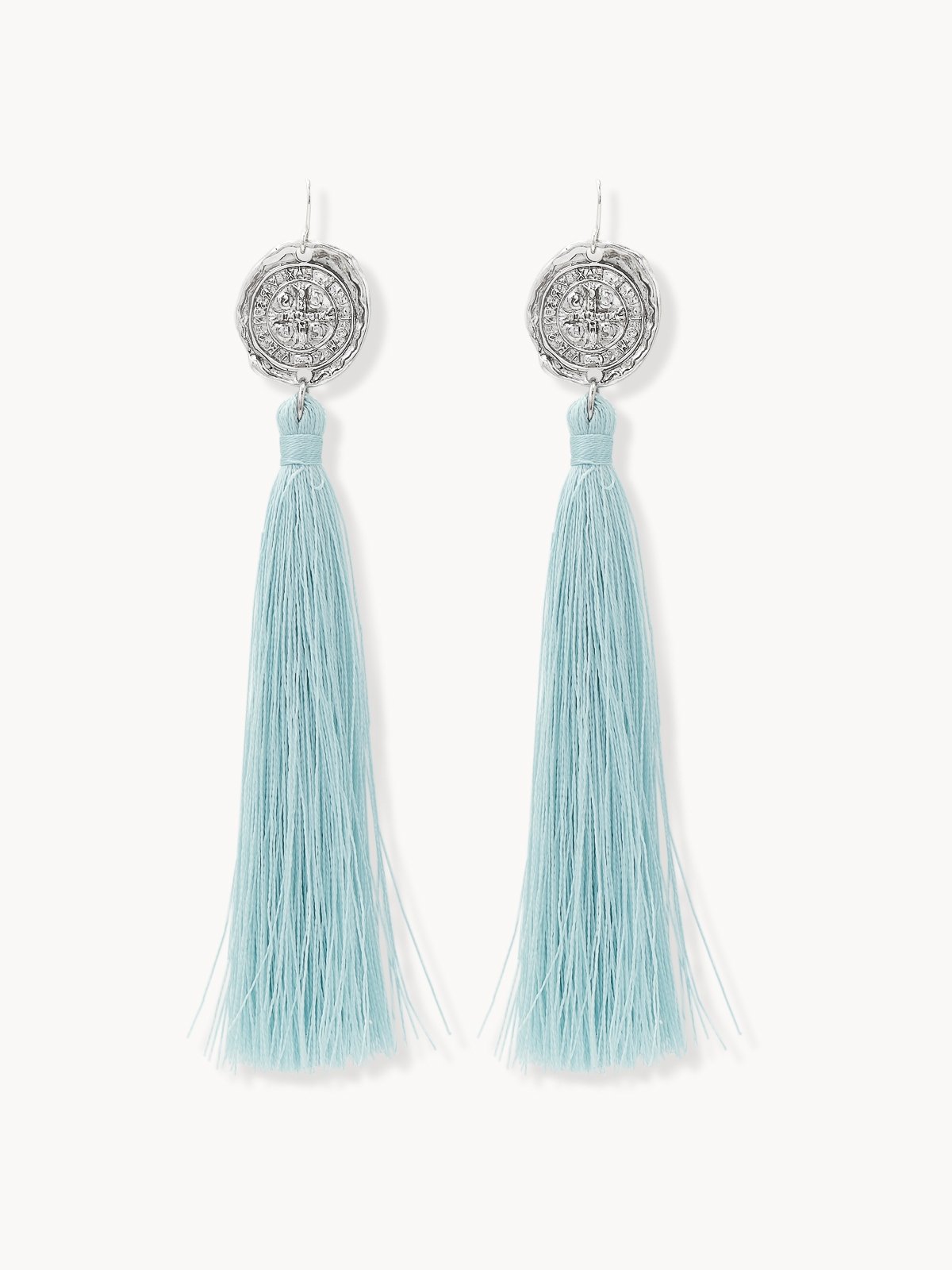 Powder blue tassel earrings new arrivals