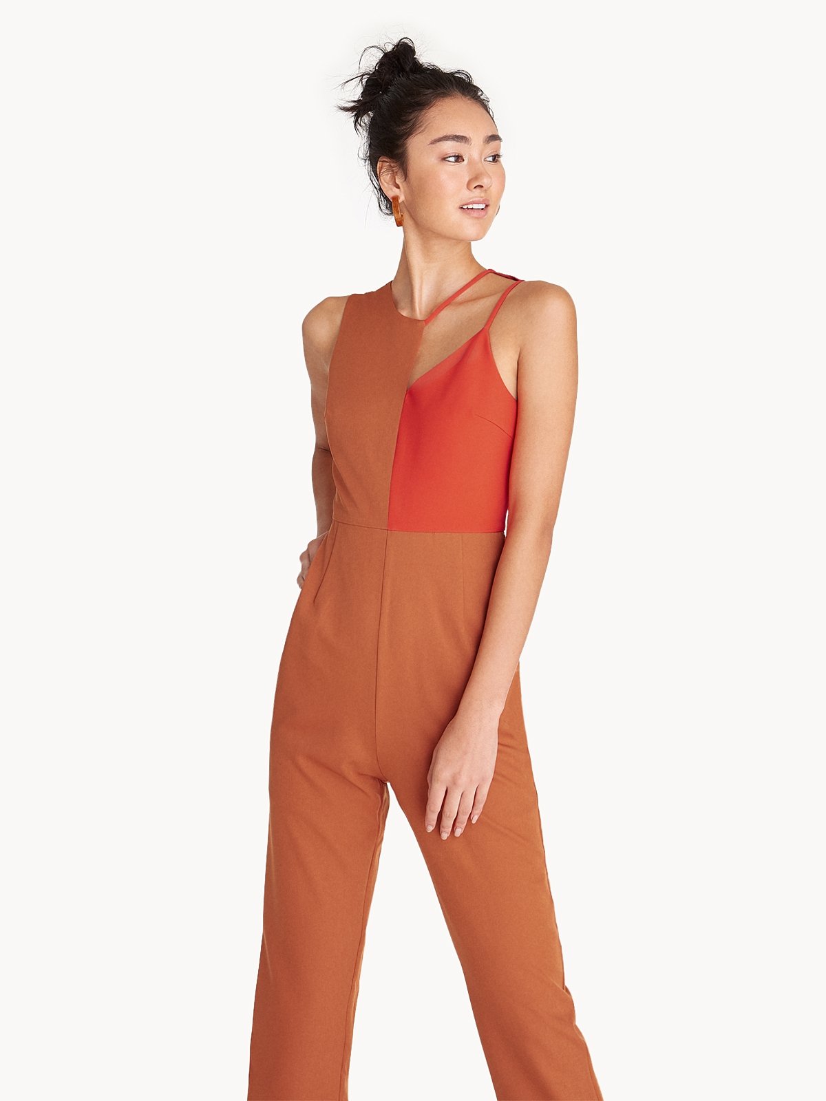 Two Toned Cut Out Jumpsuit Orange Pomelo Fashion