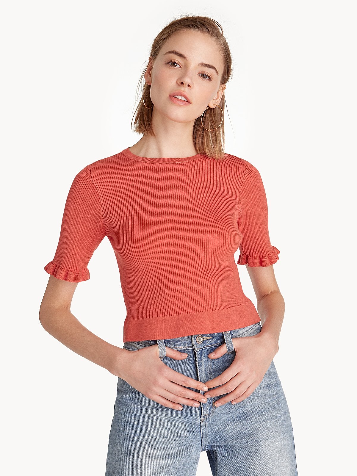 Babyhug 100% Cotton Knit Frill Sleeves Top with Leafy Print & Frill Detailing - Multicolour main image 1