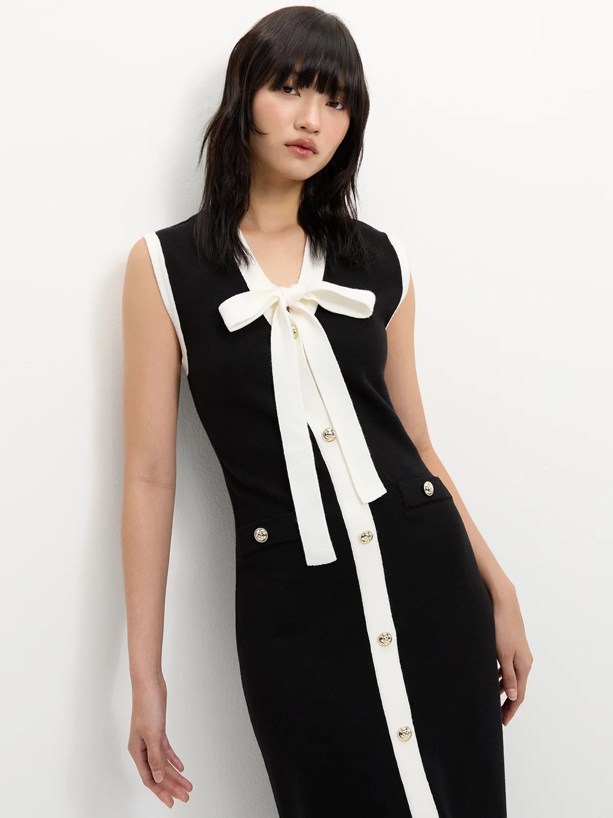Bow Tie Knit Dress - Black
