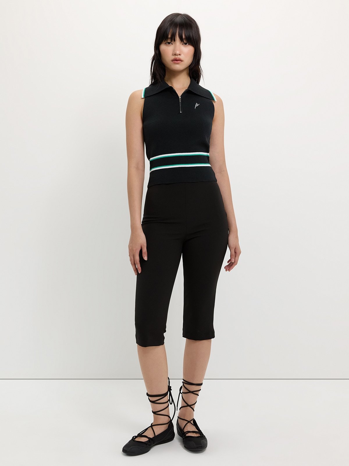 Zippered Knit Top - Black - Pomelo Fashion