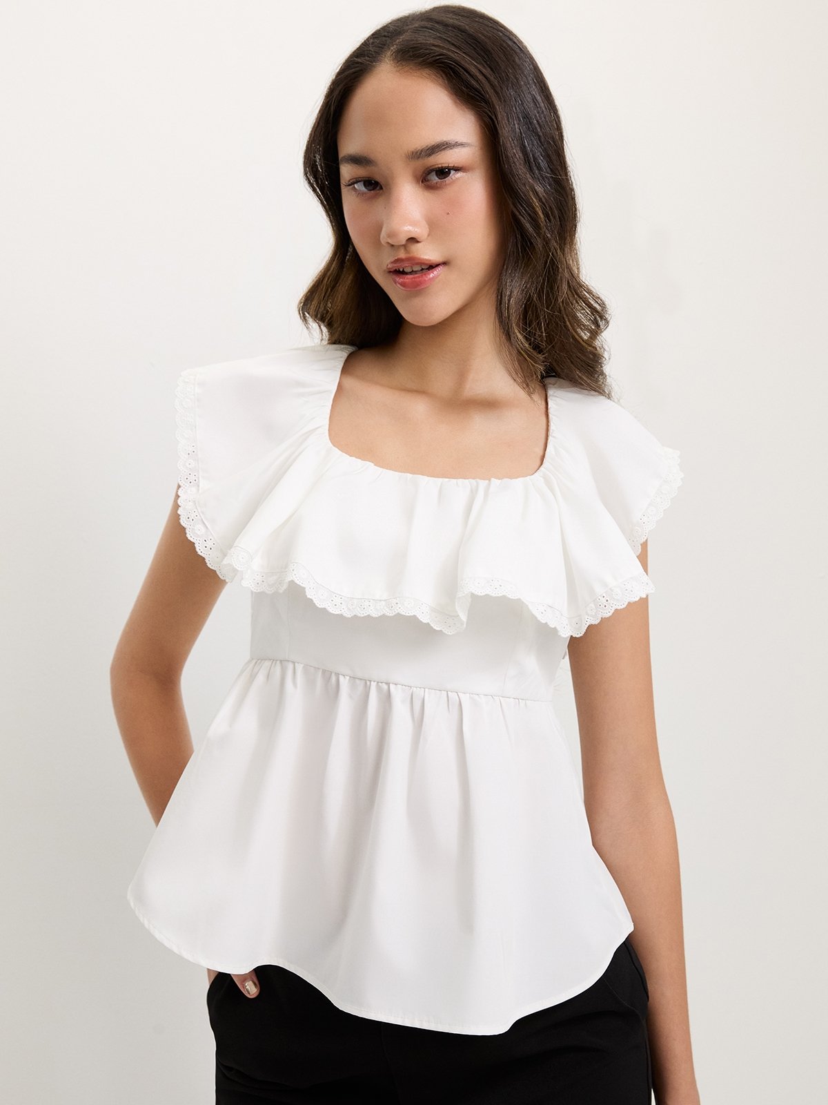 Eyelet Peplum Blouse Off White main image 1