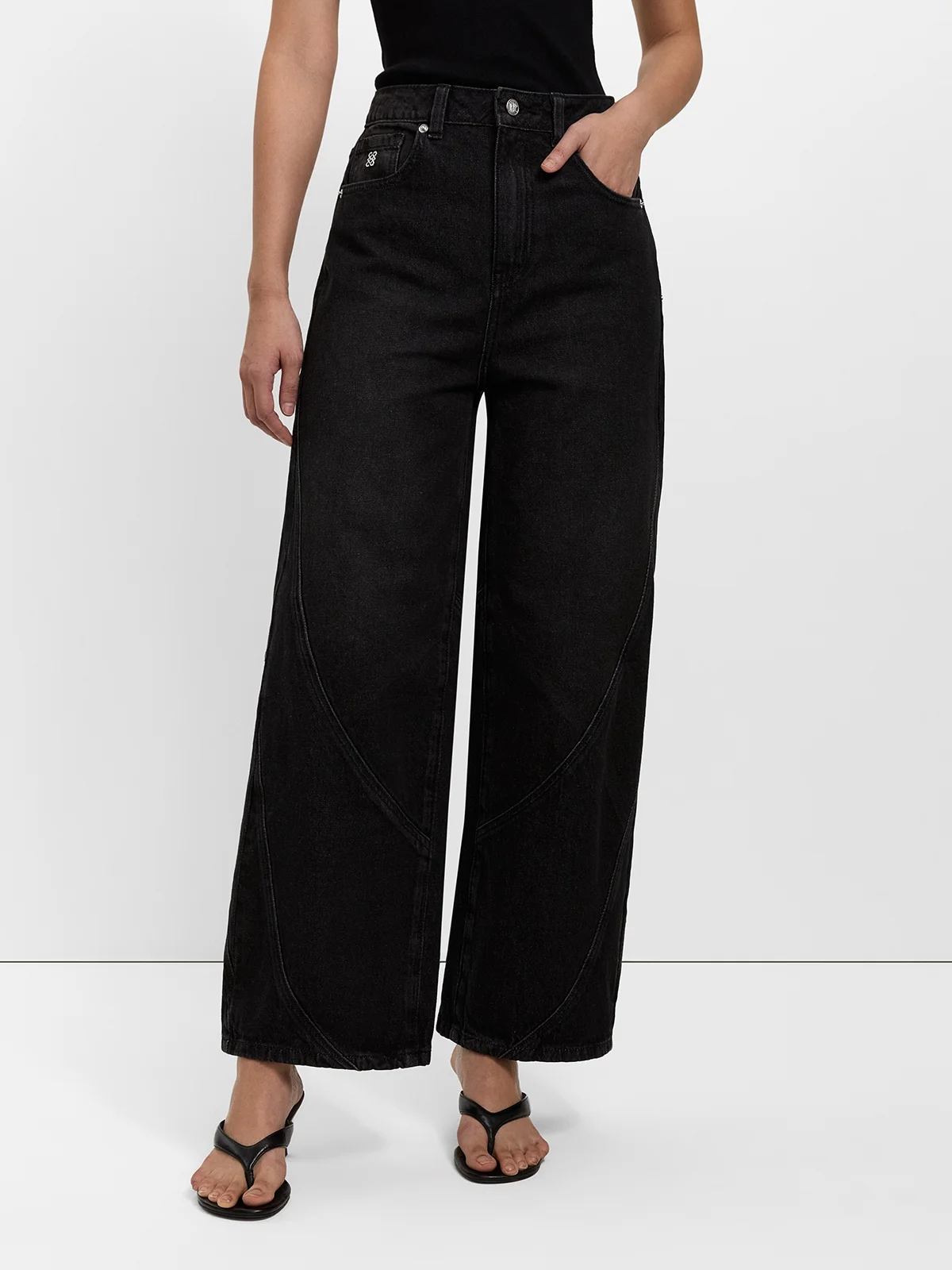 pomelo Pomelo Panel Low Waist Jeans - Black