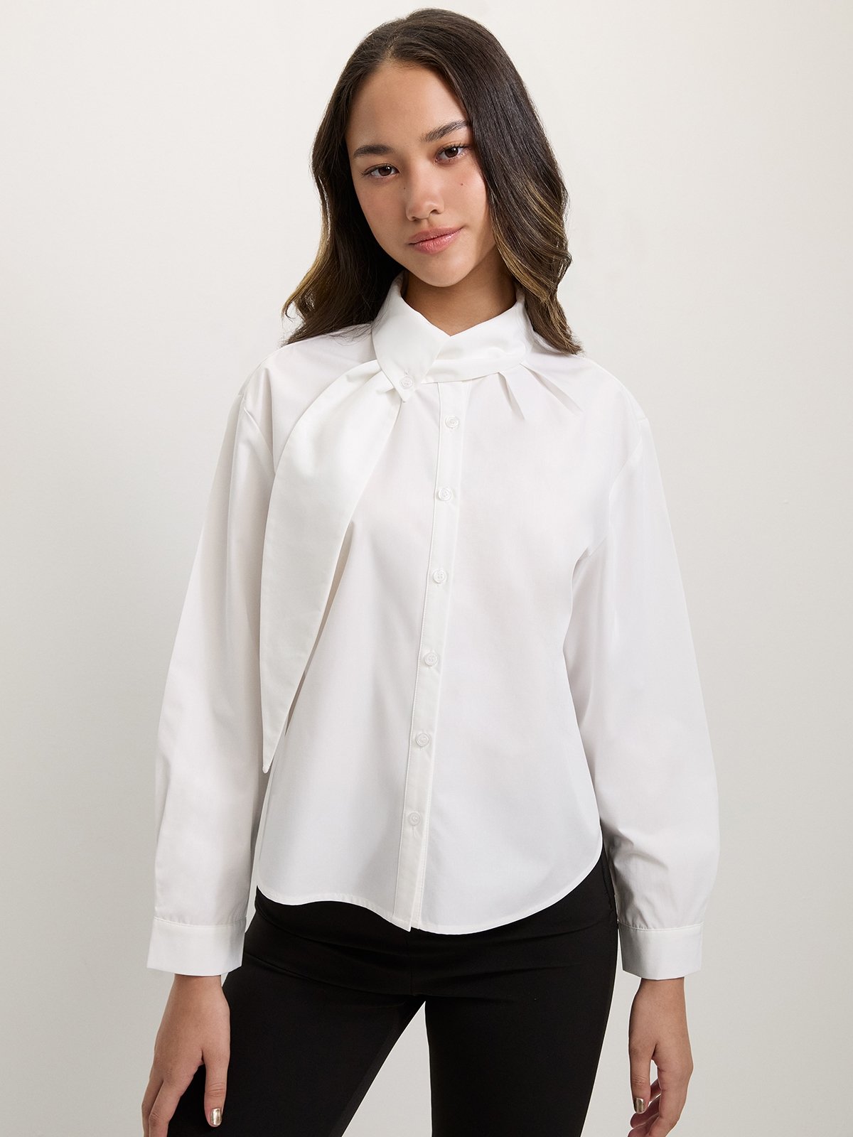 ASYMMETRIC SHIRT WITH PLEAT DETAIL