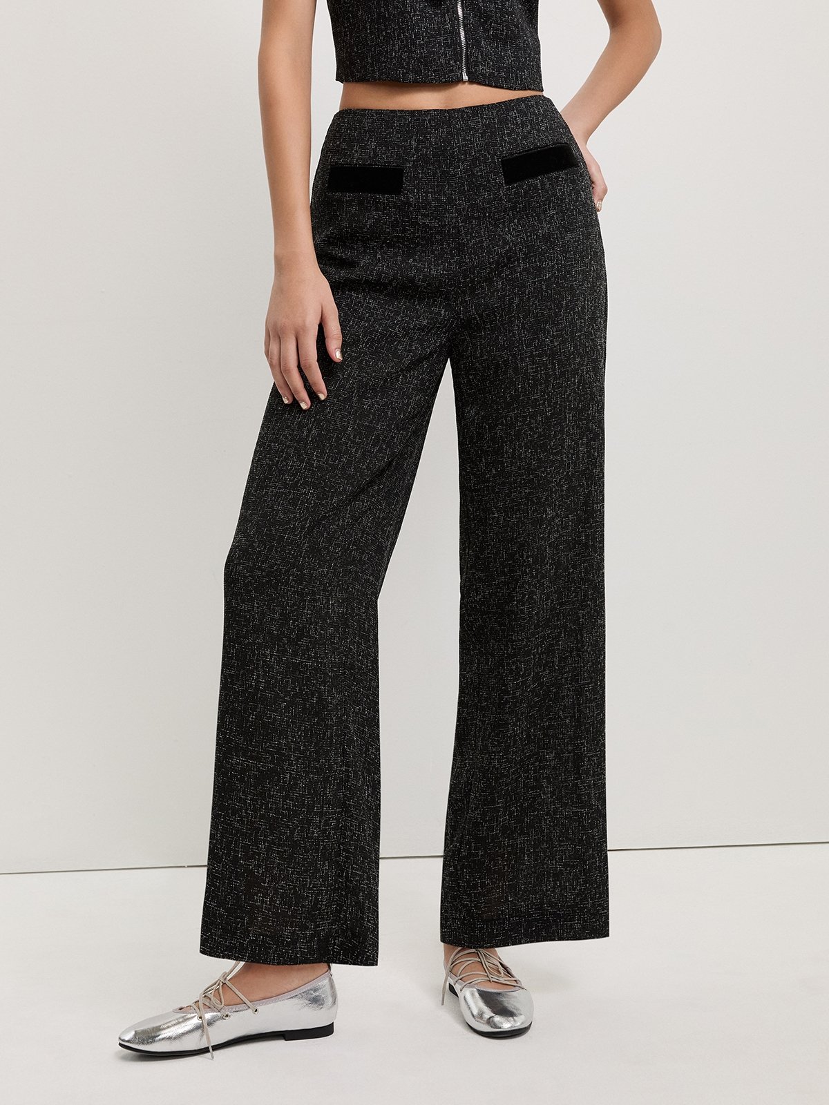 pomelo Pomelo Tweed Pants - Black