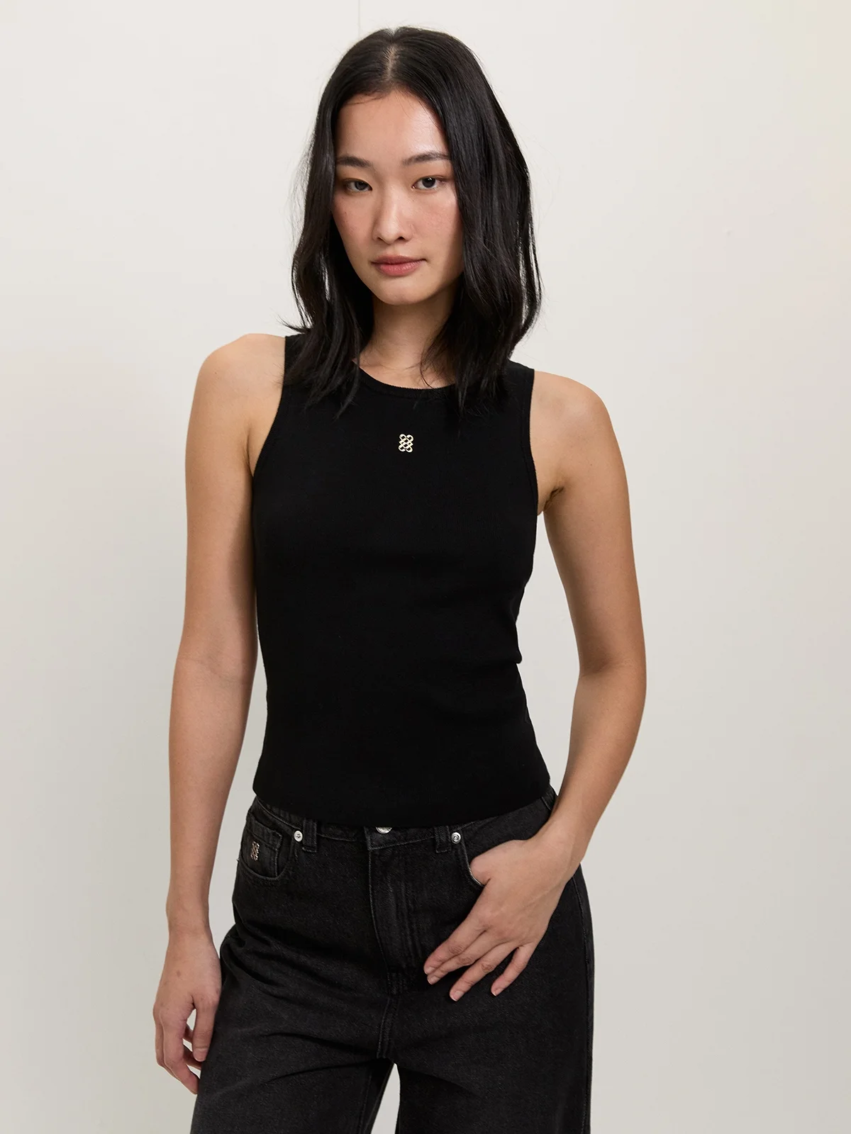 Sleeveless Knit Top - Black - Pomelo Fashion