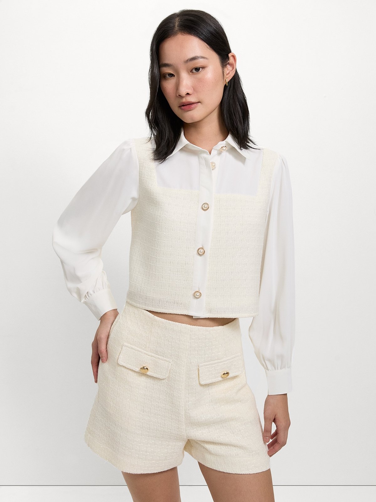 Claire Tweed Pearl Button 2-pc Set In Black – AveryDay