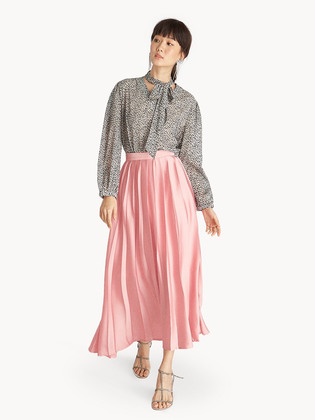 Maxi pleated skirt pink clearance