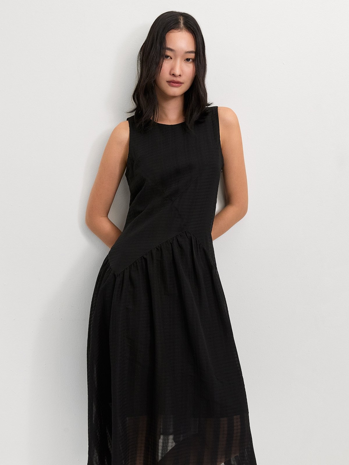Asymmetrical Dress - Black - Pomelo Fashion