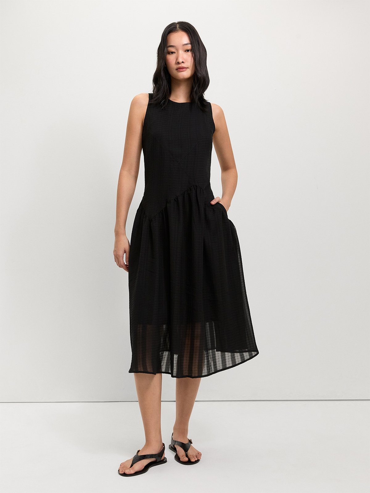 Asymmetrical Dress Black Pomelo Fashion