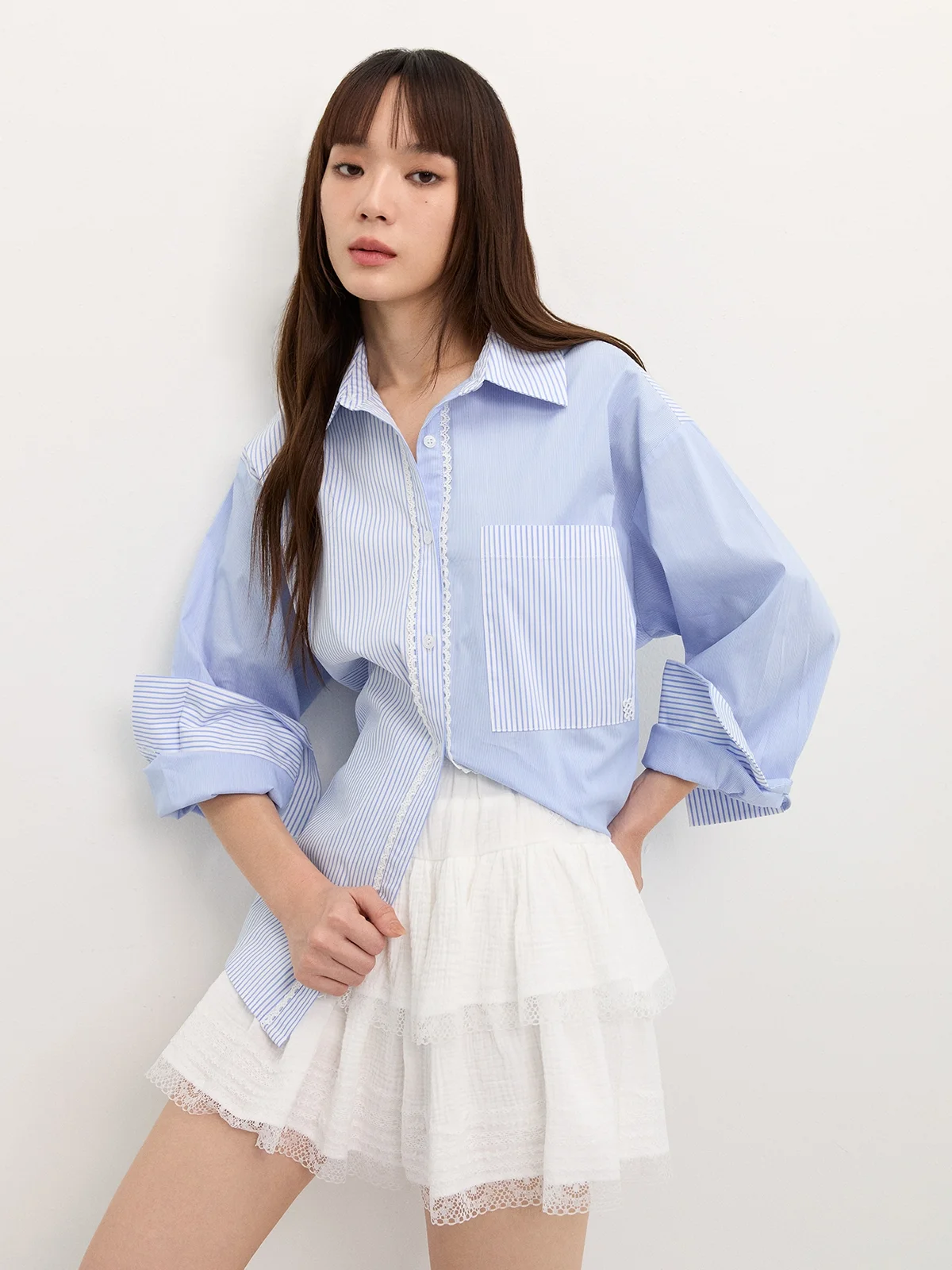 pomelo Pomelo Asymmetric Button-Up Shirt - Blue