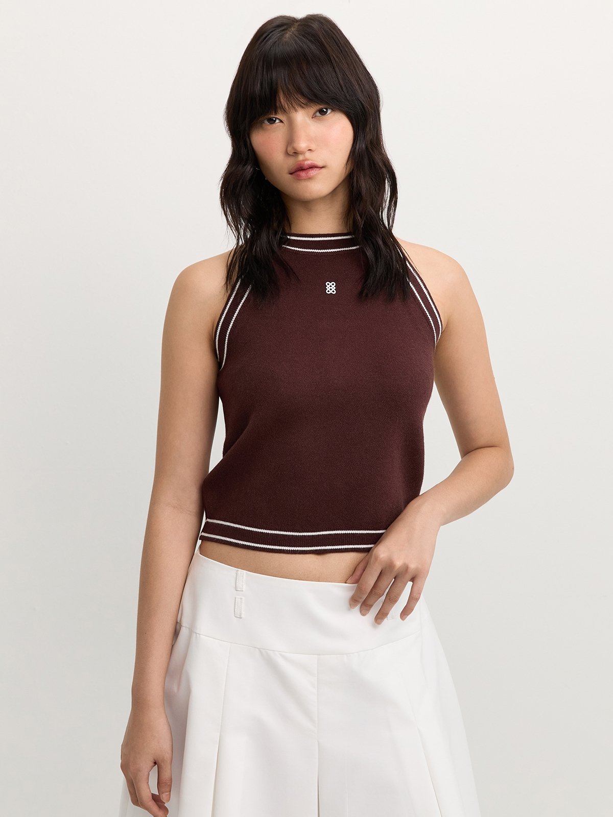 Zipper Knit Top - Navy - Pomelo Fashion