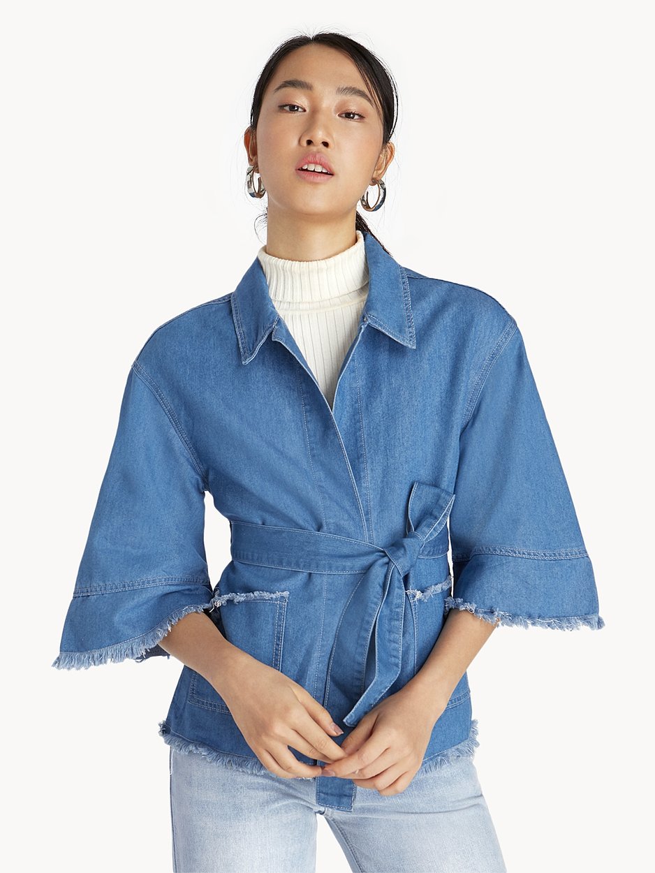 Denim Kimono Wrap Jacket Blue Pomelo Fashion