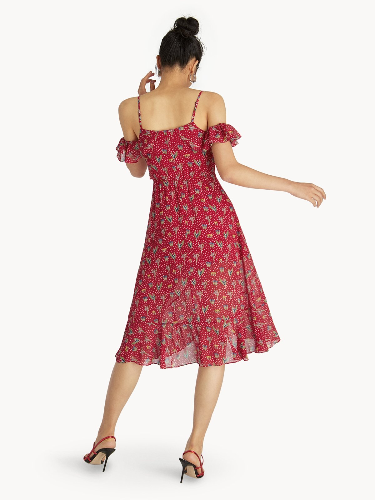 Red midi dress floral online