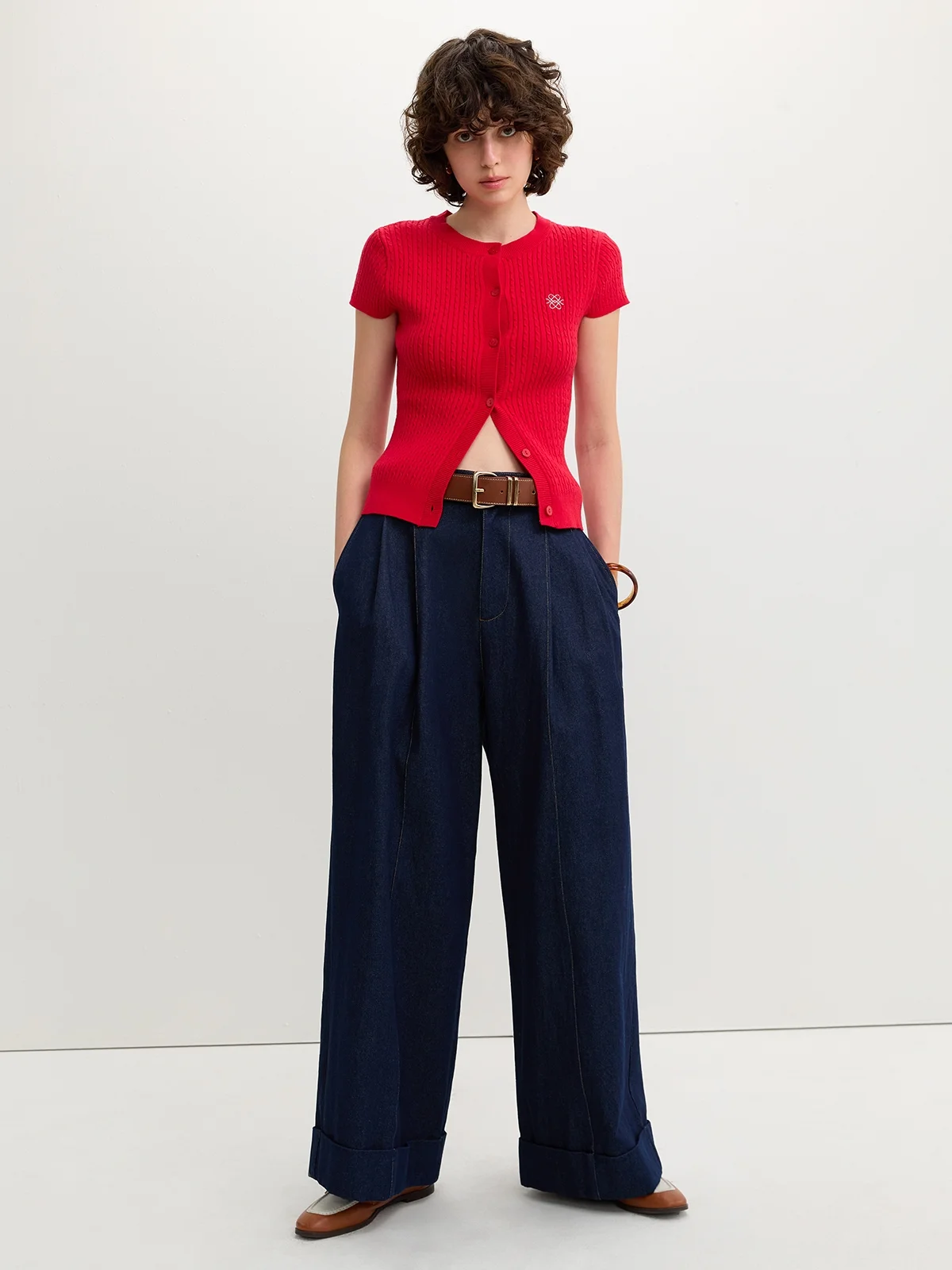 Button-Up Knit Top - Red - Pomelo Fashion