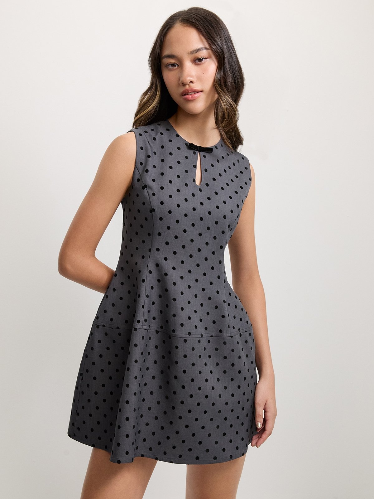 Polka Dot Dress - Dark Grey - Pomelo Fashion
