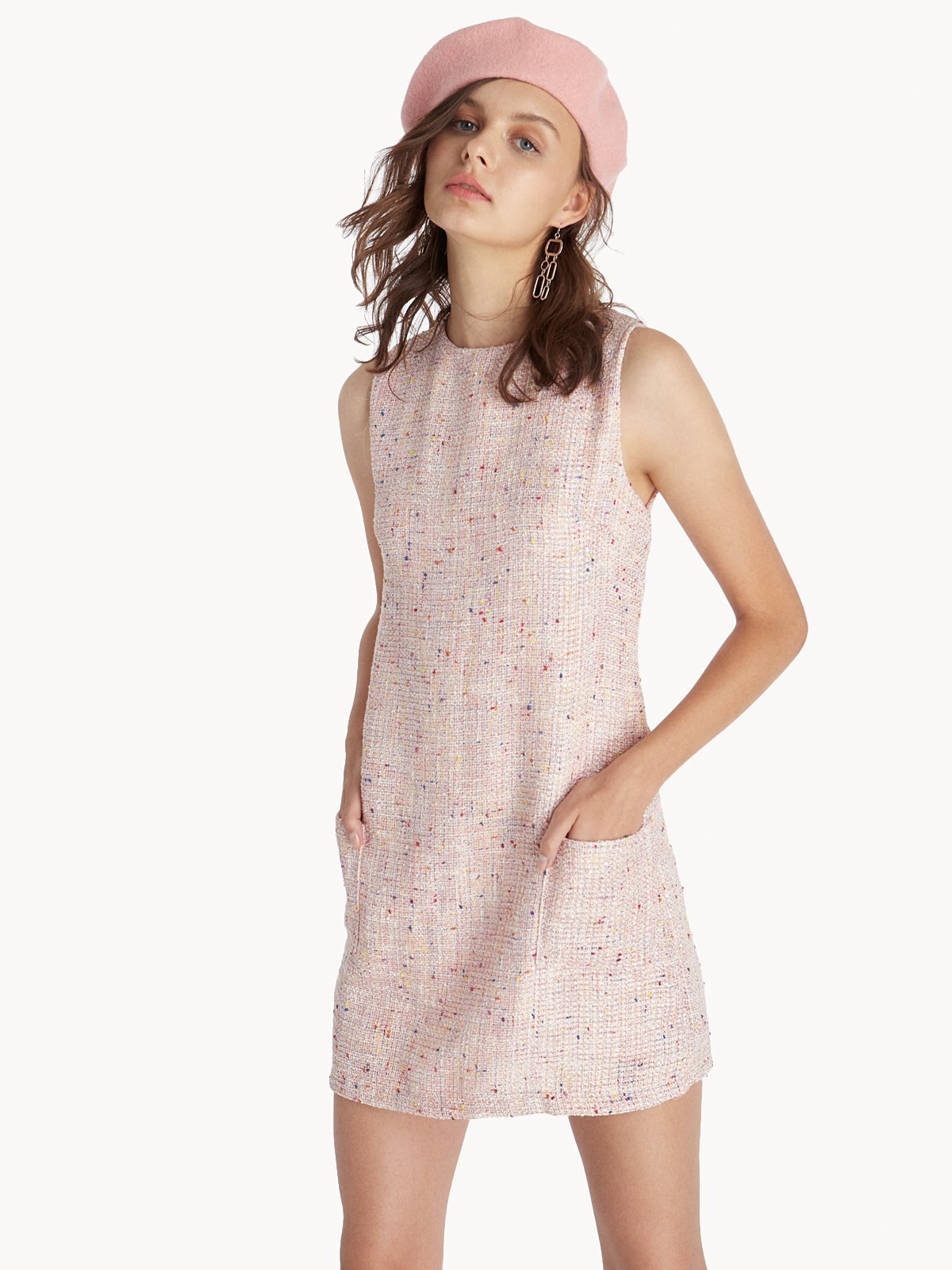 Mini Baby Doll Tweed Dress Pink Pomelo Fashion