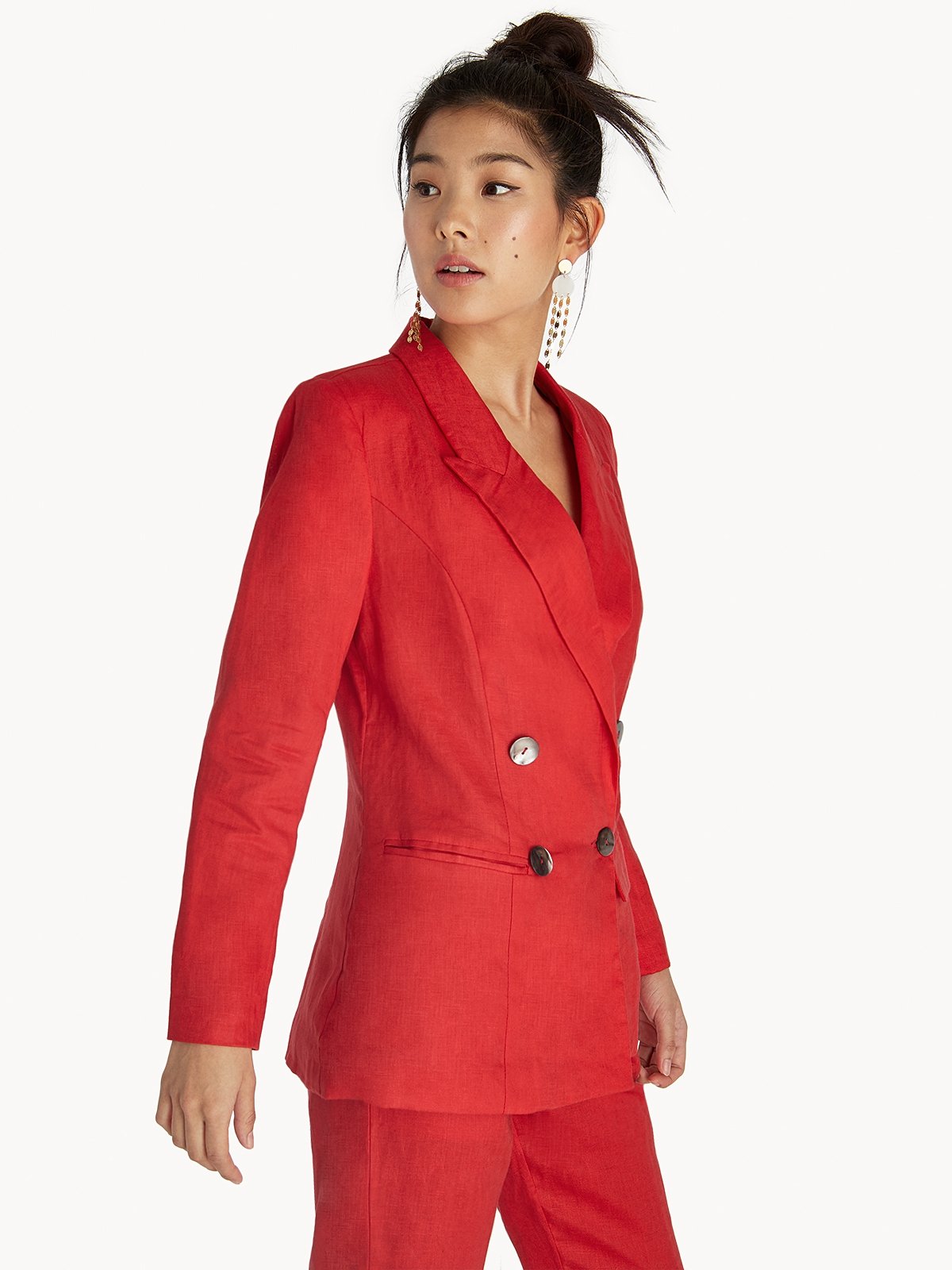 Red double breasted blazer best sale womens