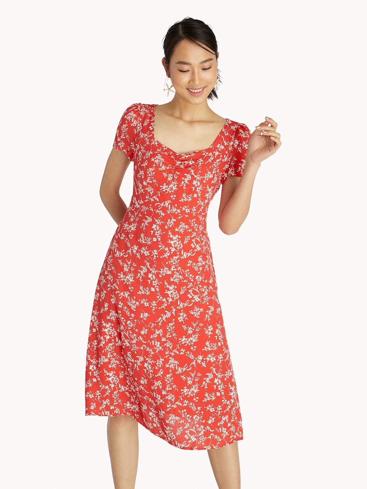 Red patterned outlet midi dress