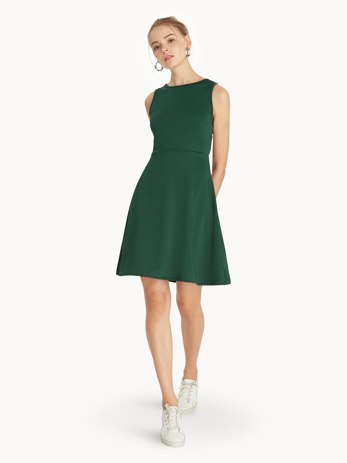 Mini Flared Skater Dress Green Pomelo Fashion