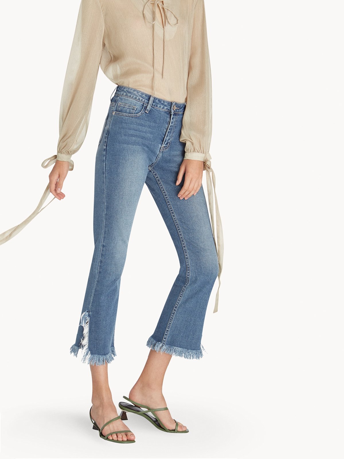 Jeans with clearance frayed sides