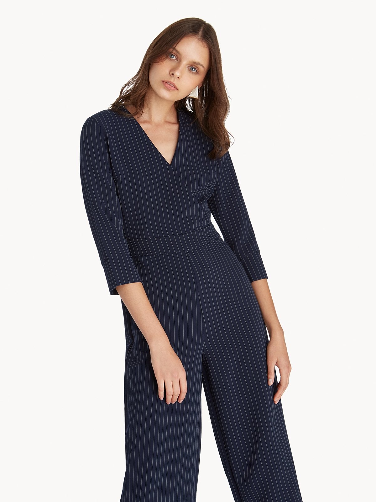 Striped surplice jumpsuit hotsell