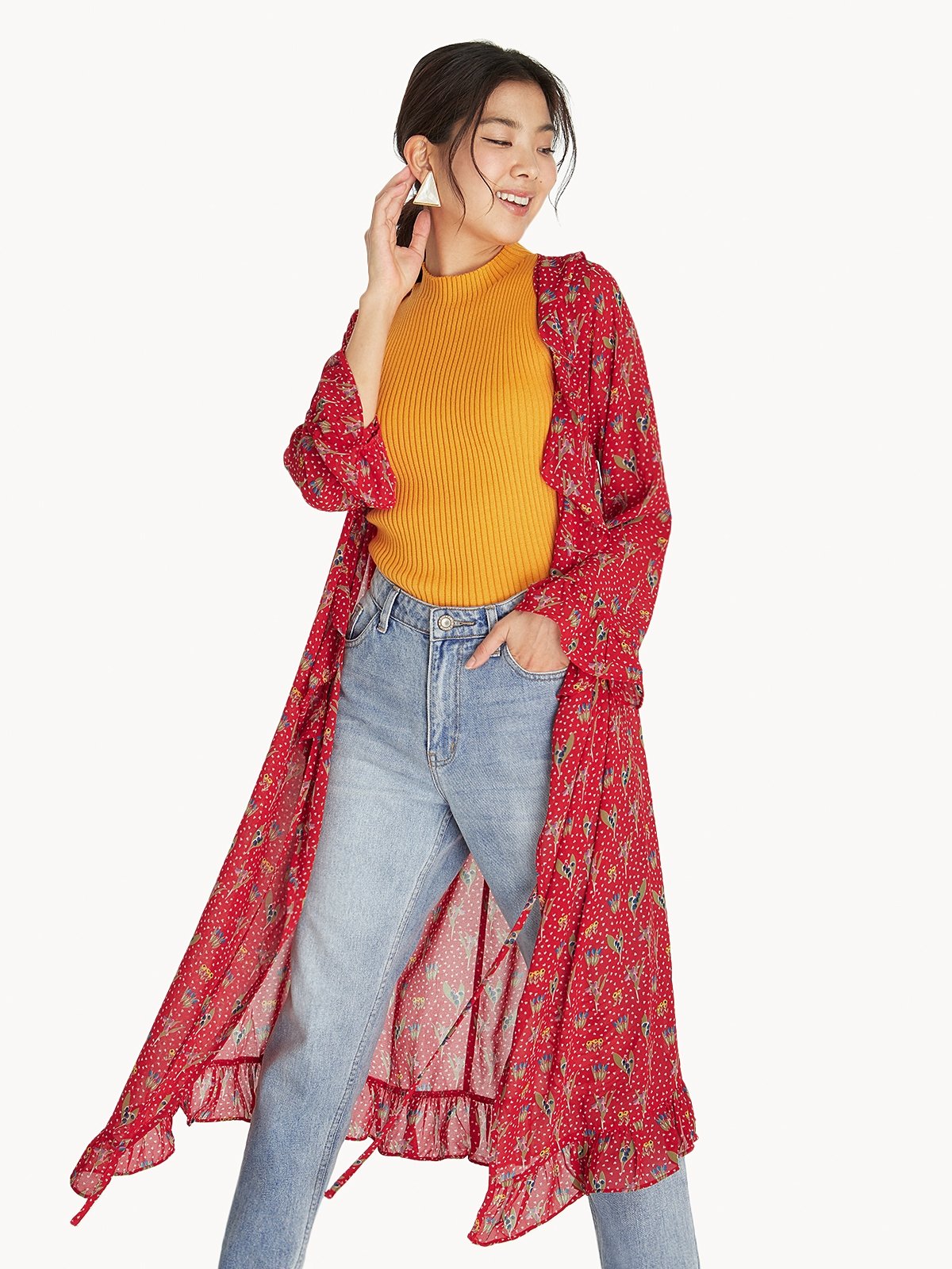 Red cheap long shrug