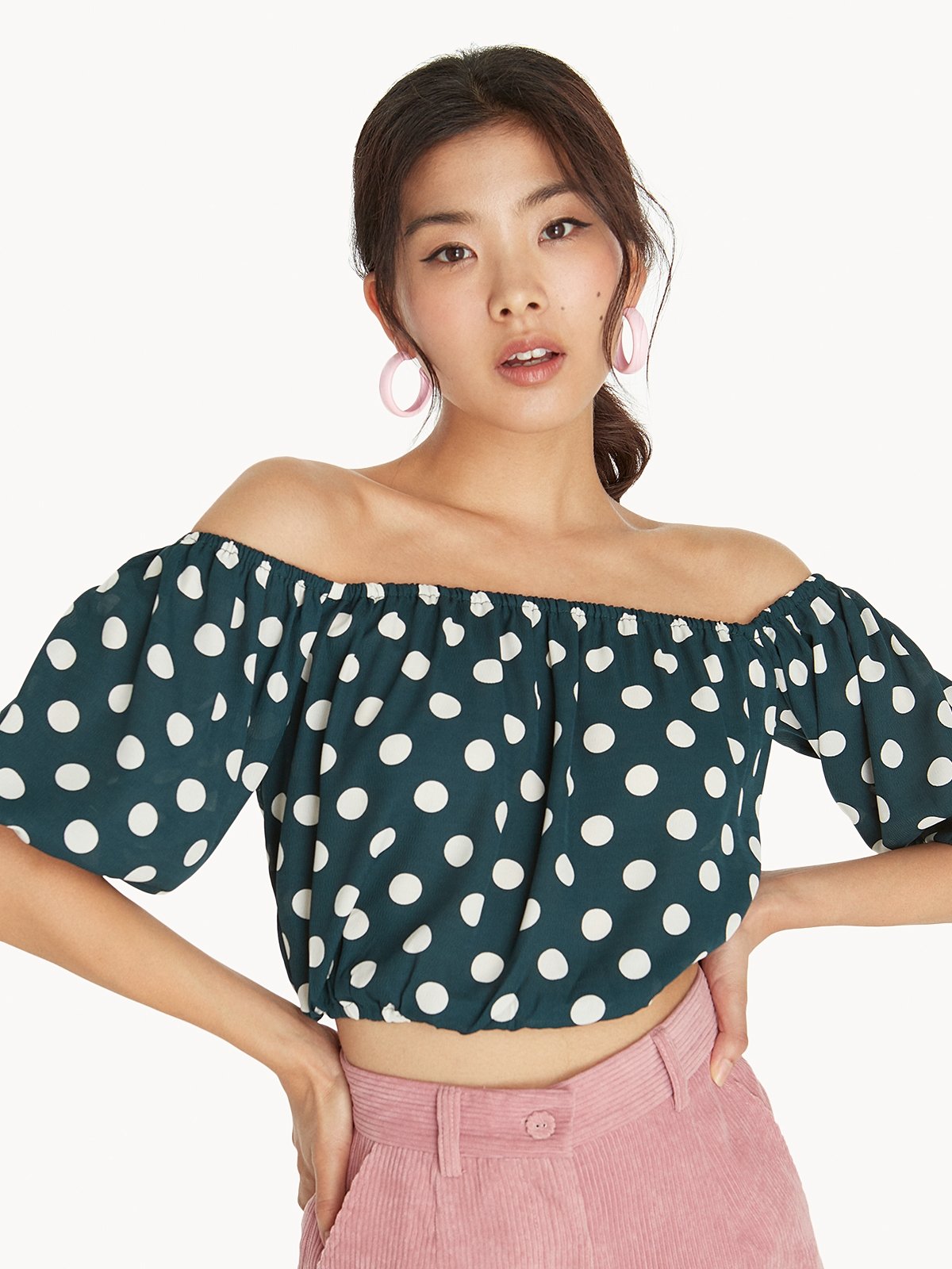 Green polka dot crop top discount