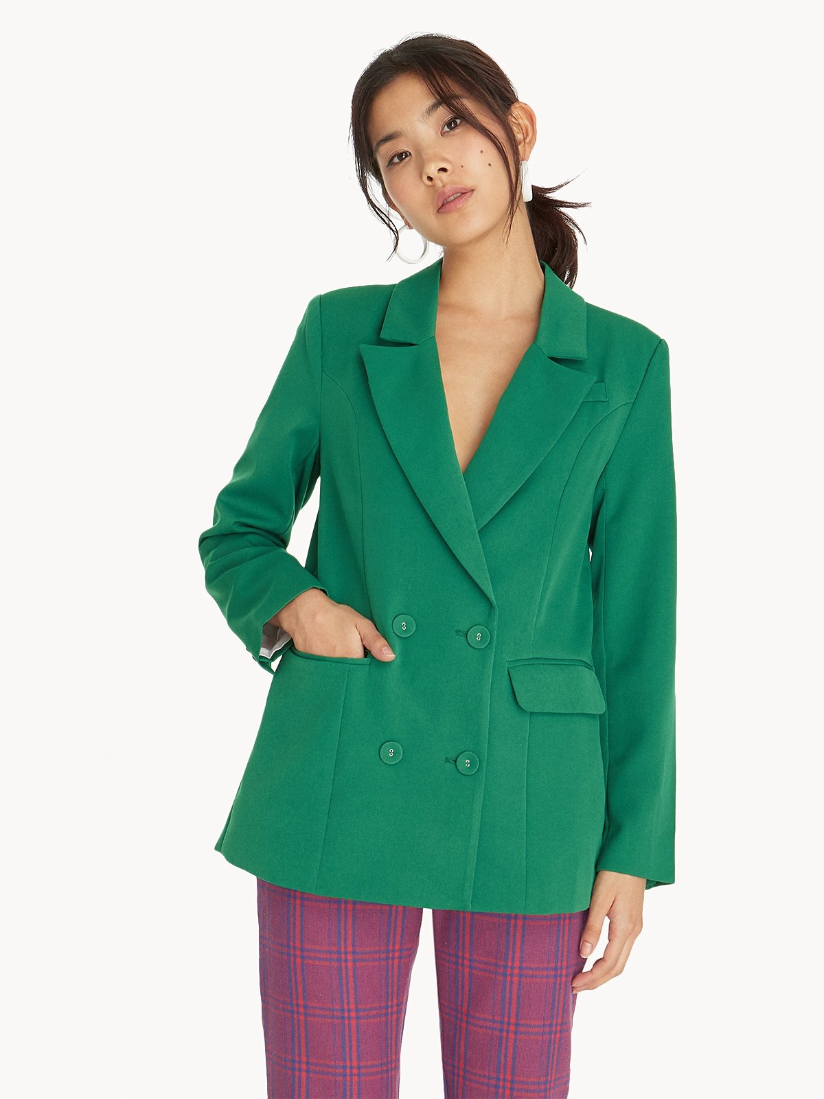 Green double hot sale breasted blazer