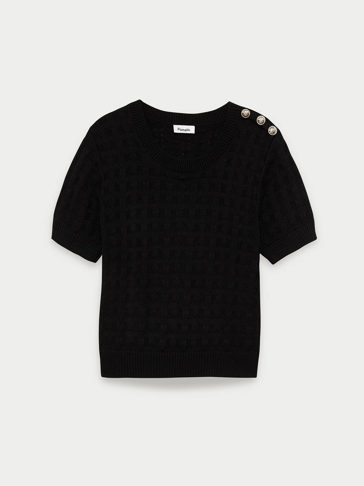 pomelo Pomelo Buttoned Shoulder Knit Top - Black