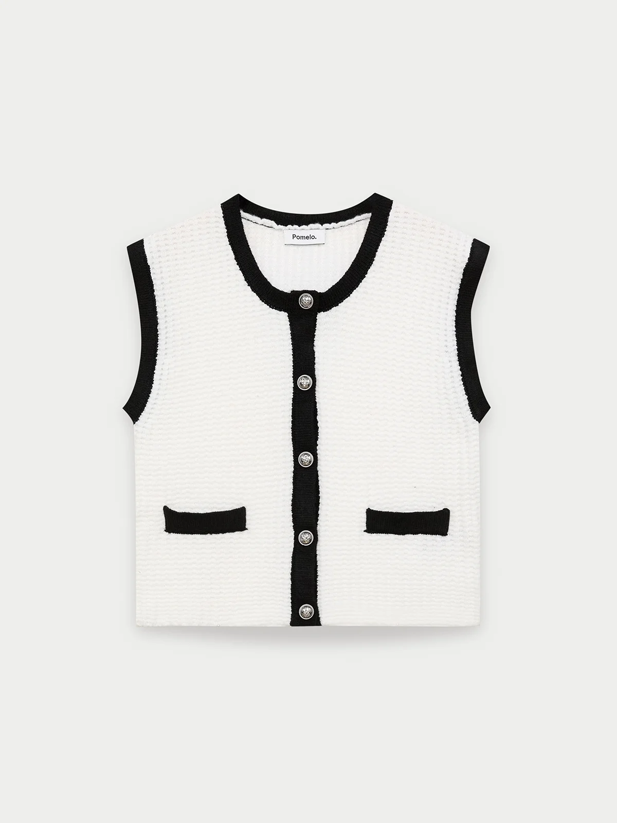pomelo Pomelo Contrast Trim Knit Top - Black