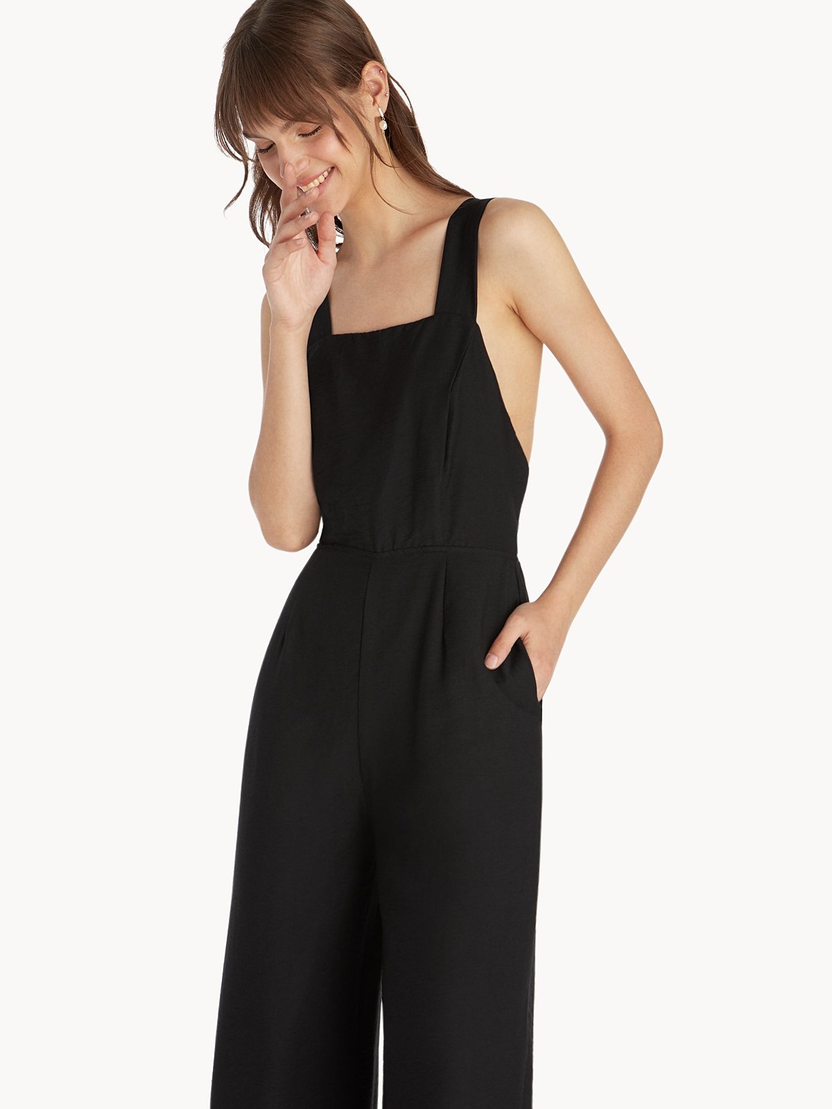 Open Back Bow Tie Jumpsuit - Black - Pomelo Fashion