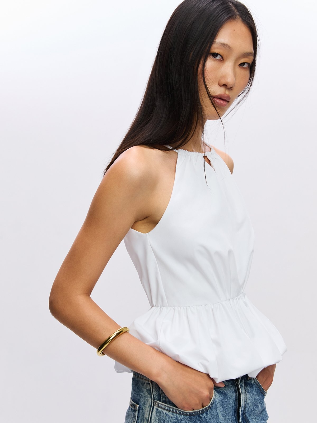 Peplum Halter Top White Pomelo Fashion