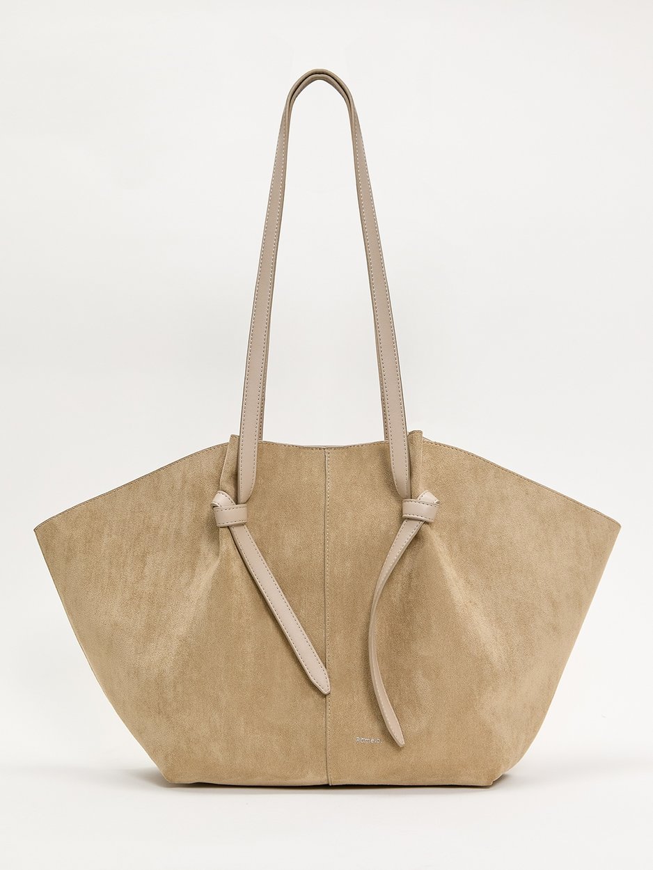 Suede Tote Bag Beige Pomelo Fashion - Main Image