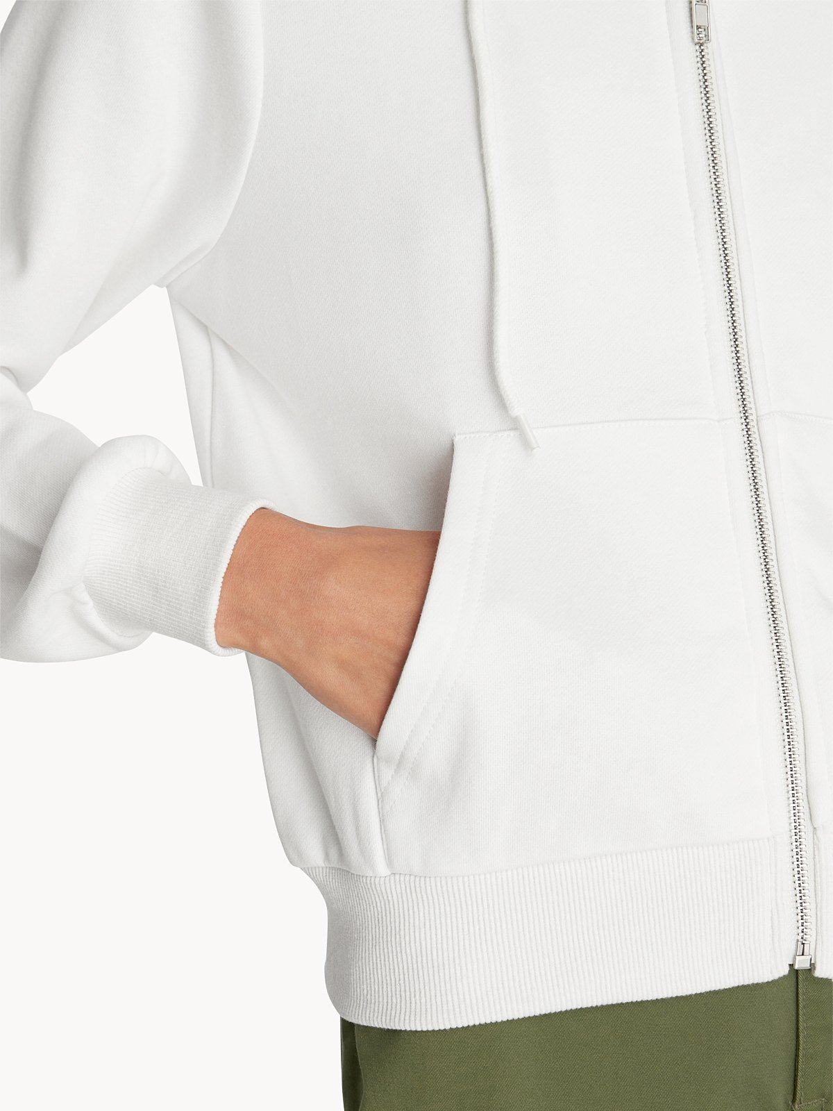 White zip clearance front hoodie