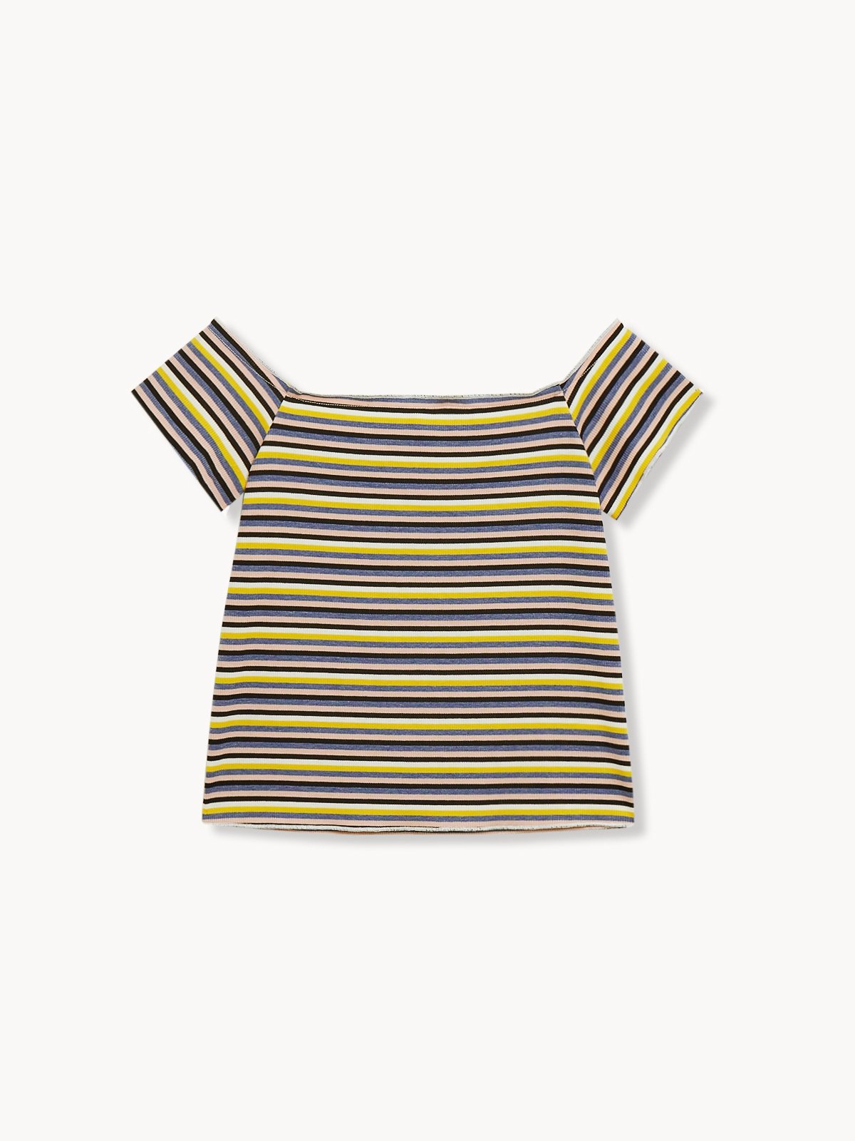 Yellow and white striped off the shoulder top sale