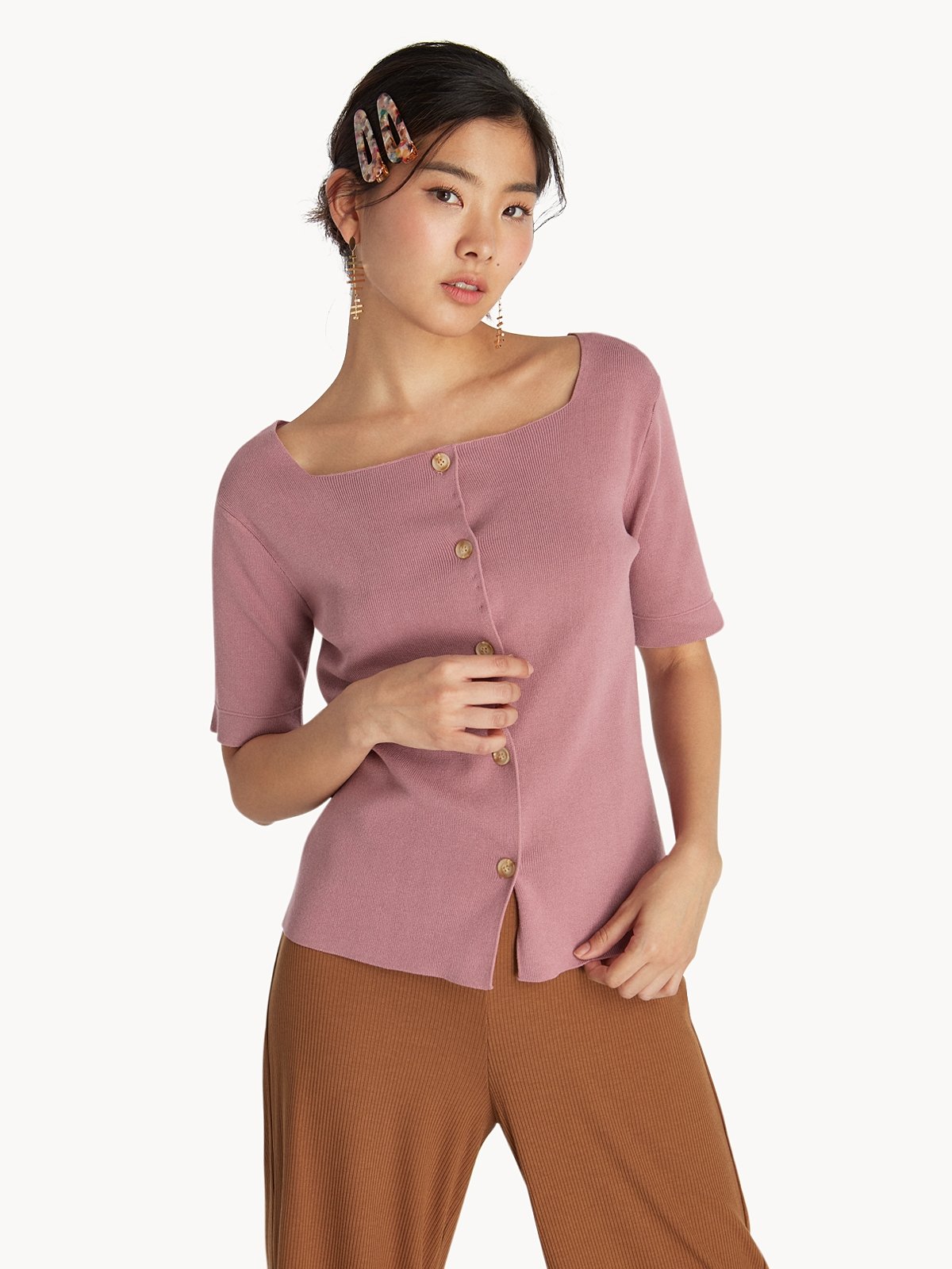 square neck button down top