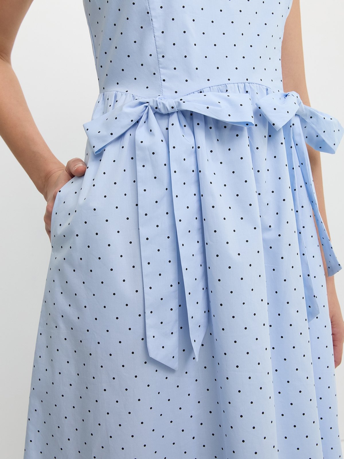 Bow Polka Dot Dress - Baby Blue - Pomelo Fashion
