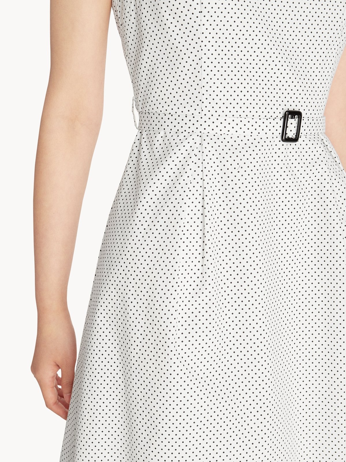 Polka Dot Belted A-Line Dress - White - Pomelo Fashion