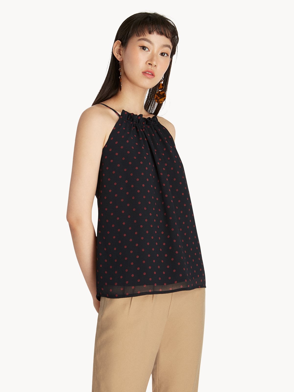 Ruched Spaghetti Strap Top Navy Pomelo Fashion
