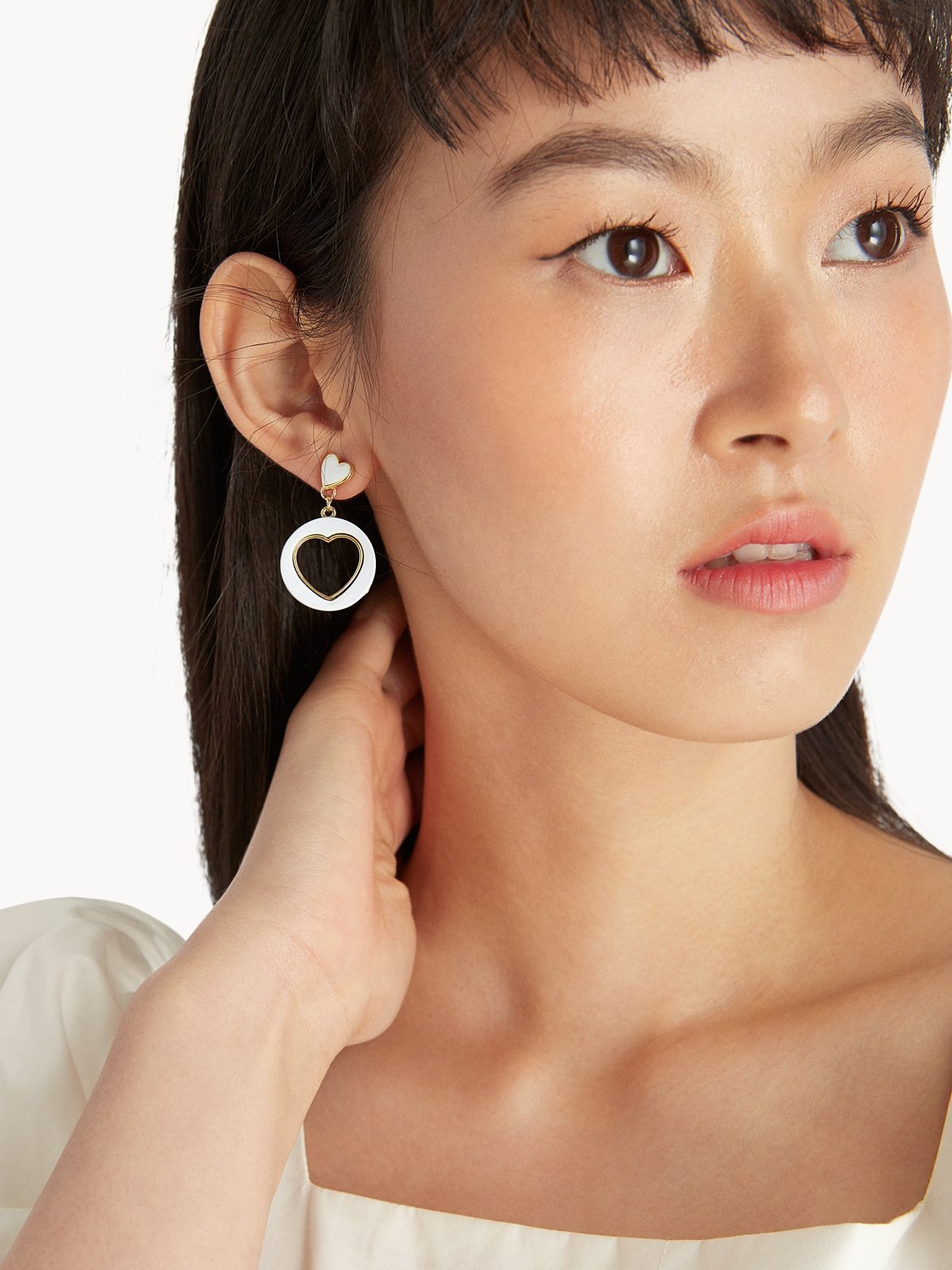Heart Drop Earrings White