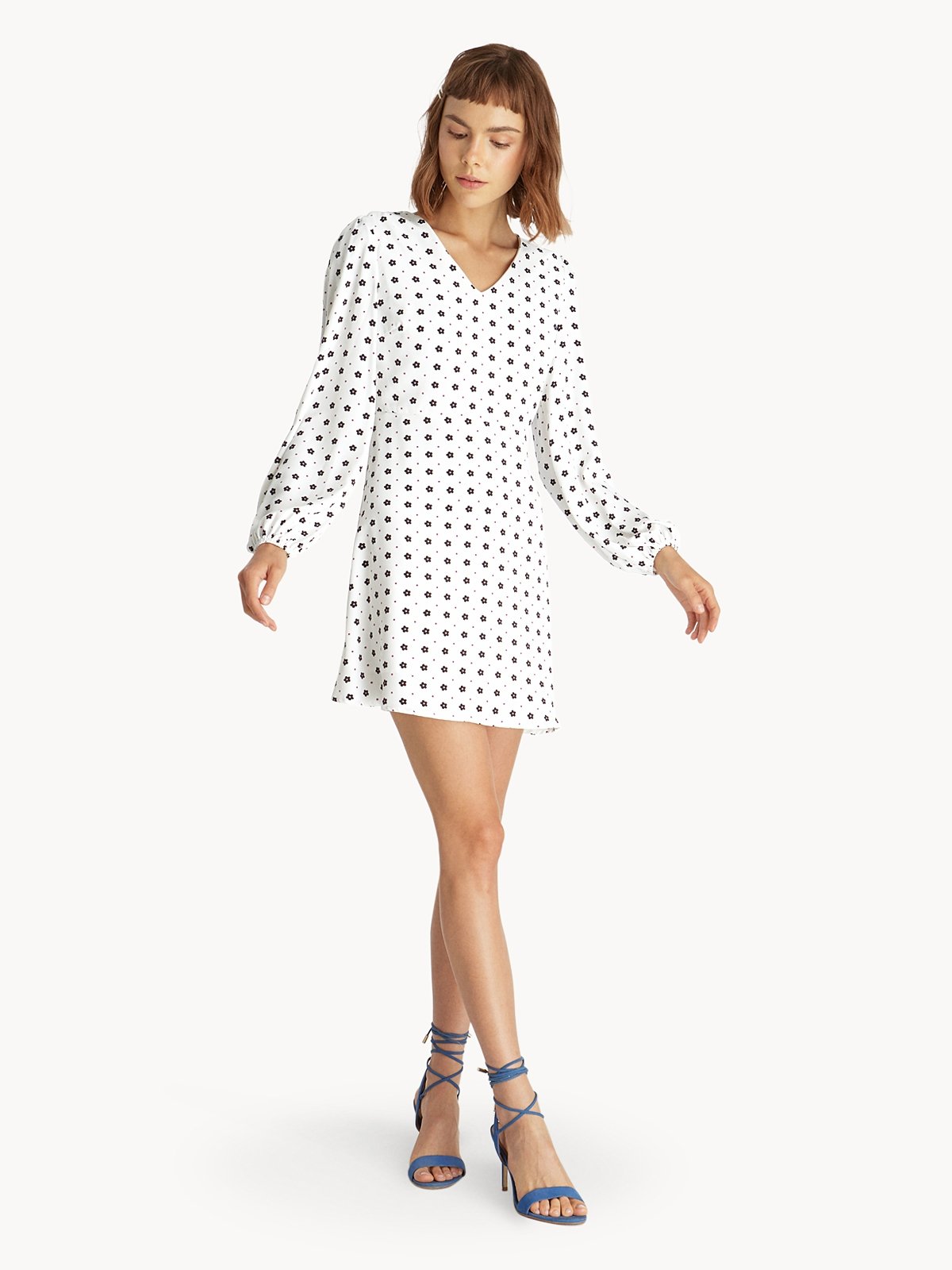 White floral long sleeve hotsell dress