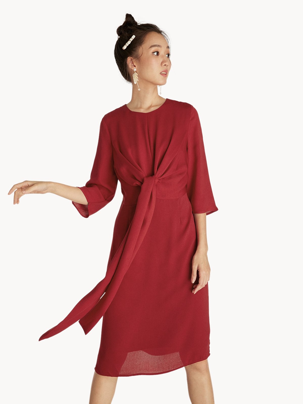 Bell sleeve shop dress red