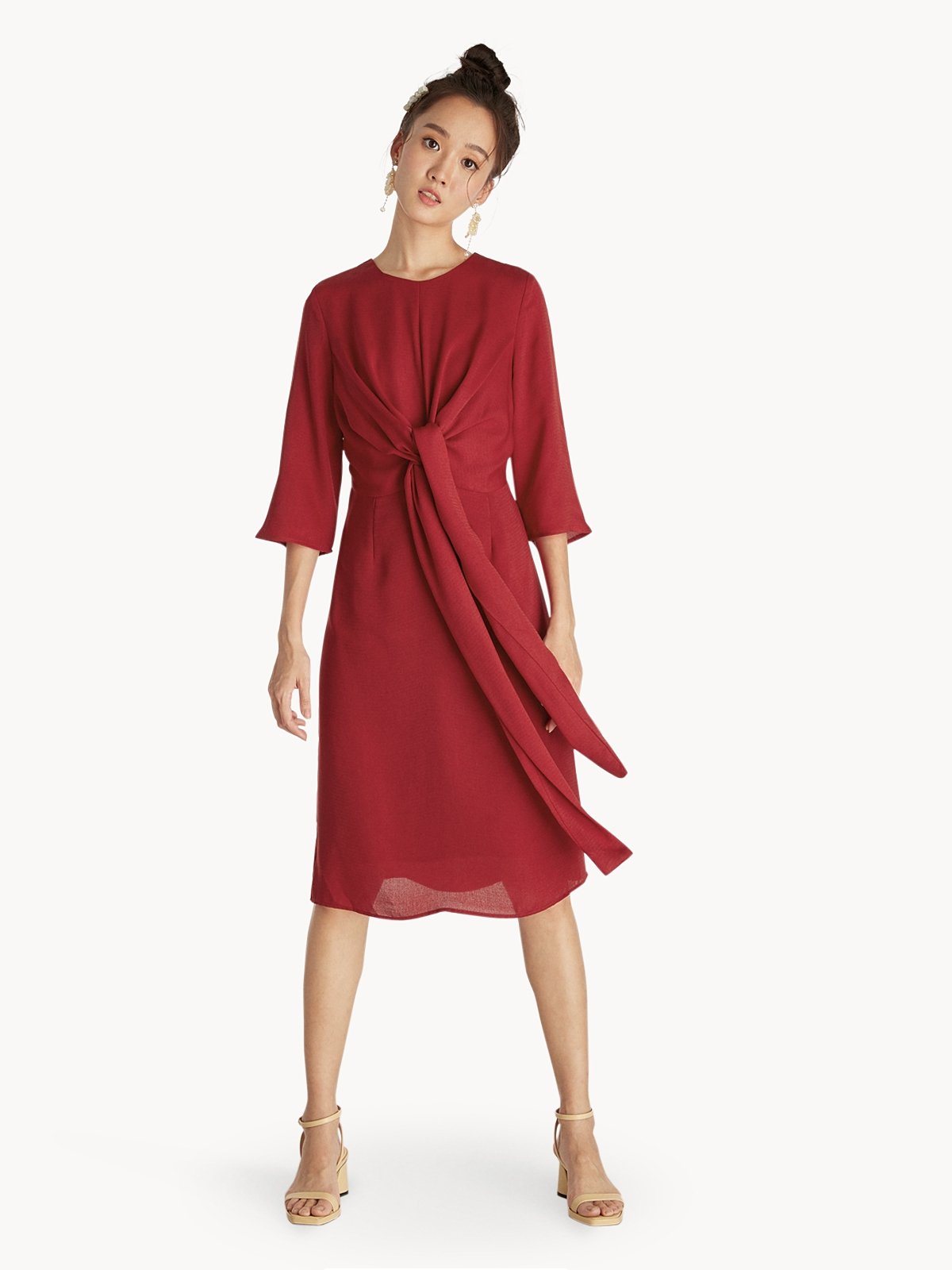 Red sleeve midi dress online