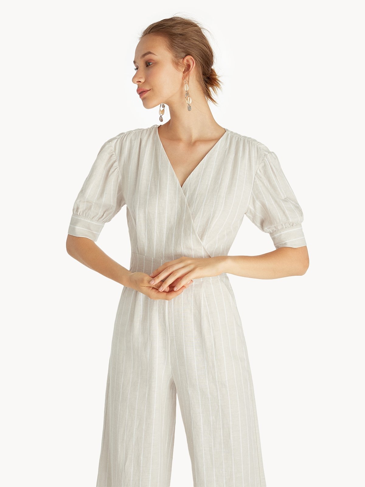 Striped surplice jumpsuit hotsell