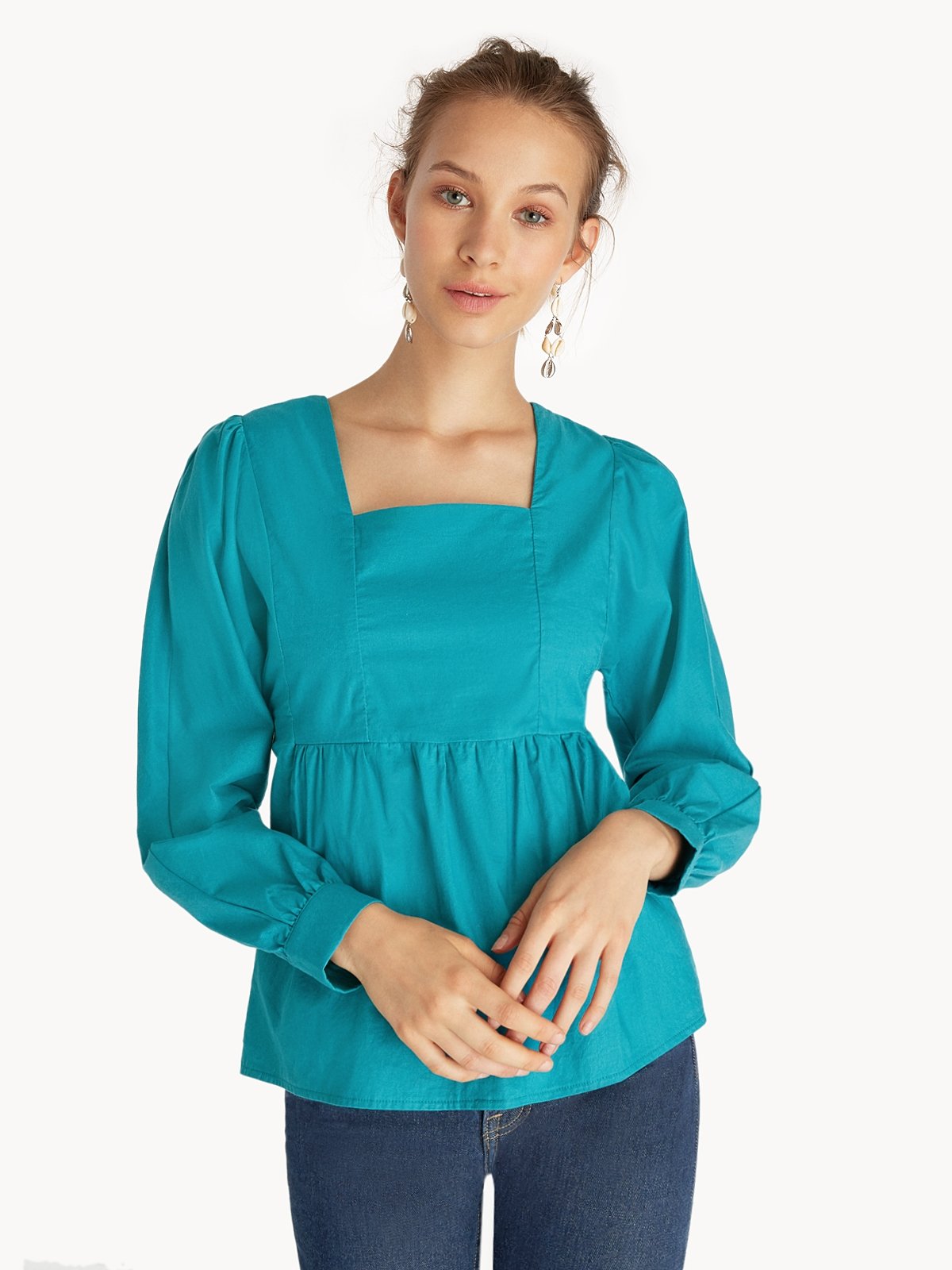 Purpose tied open back blouse teal pomelo fashion