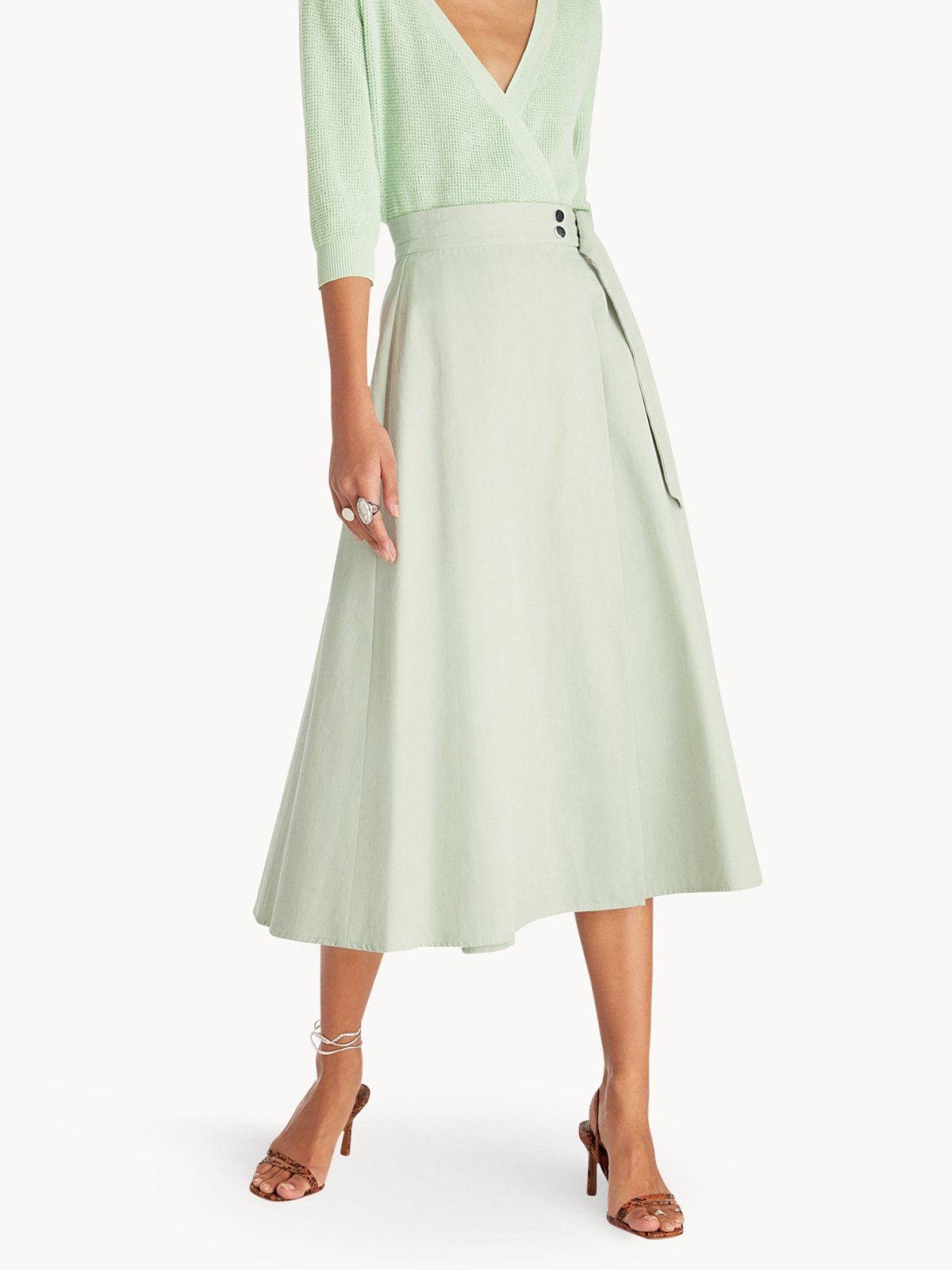 Midi Belted Wrap Skirt Green Pomelo Fashion