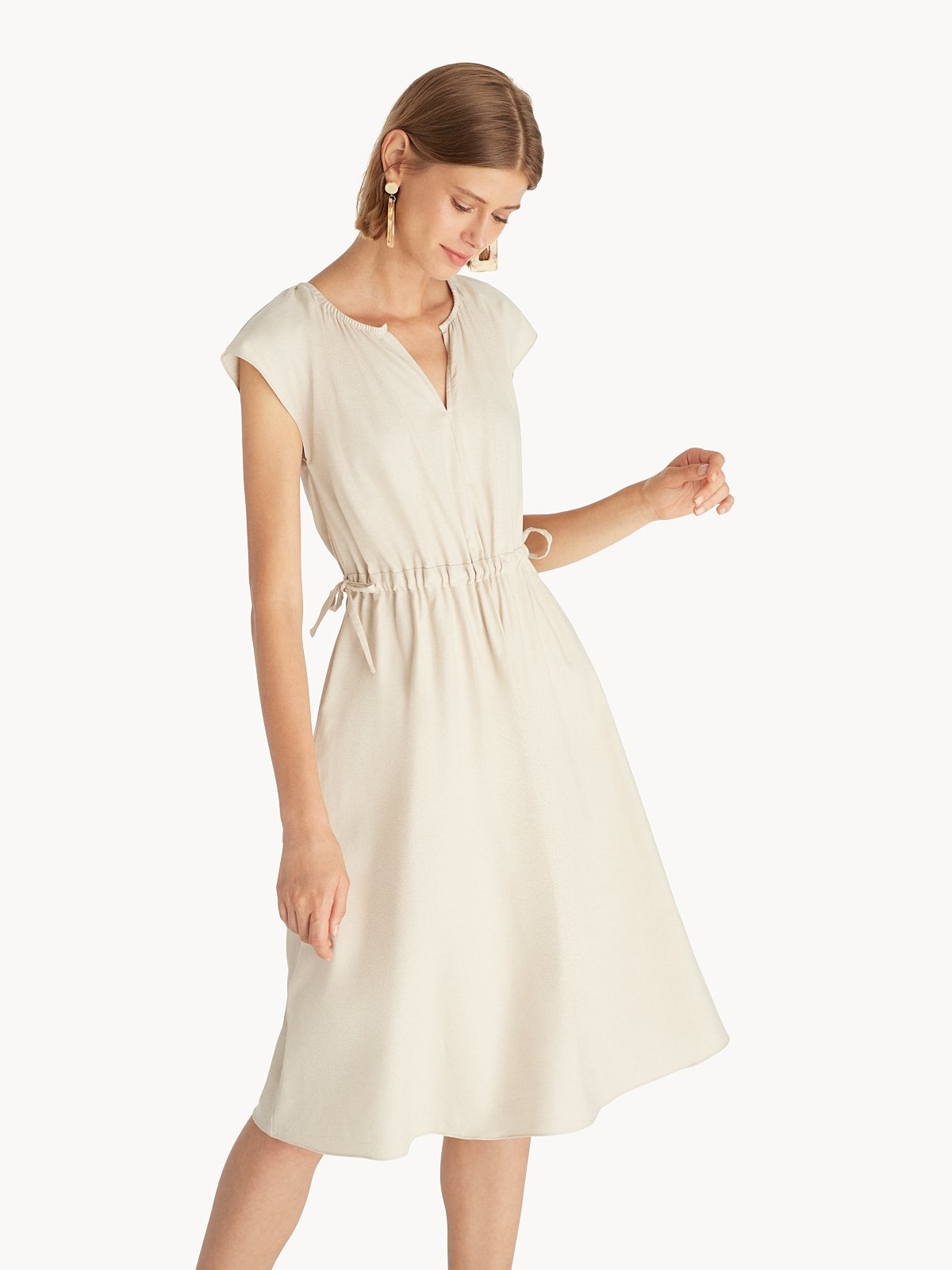 Midi Cinched Waist Dress Cream Pomelo Fashion